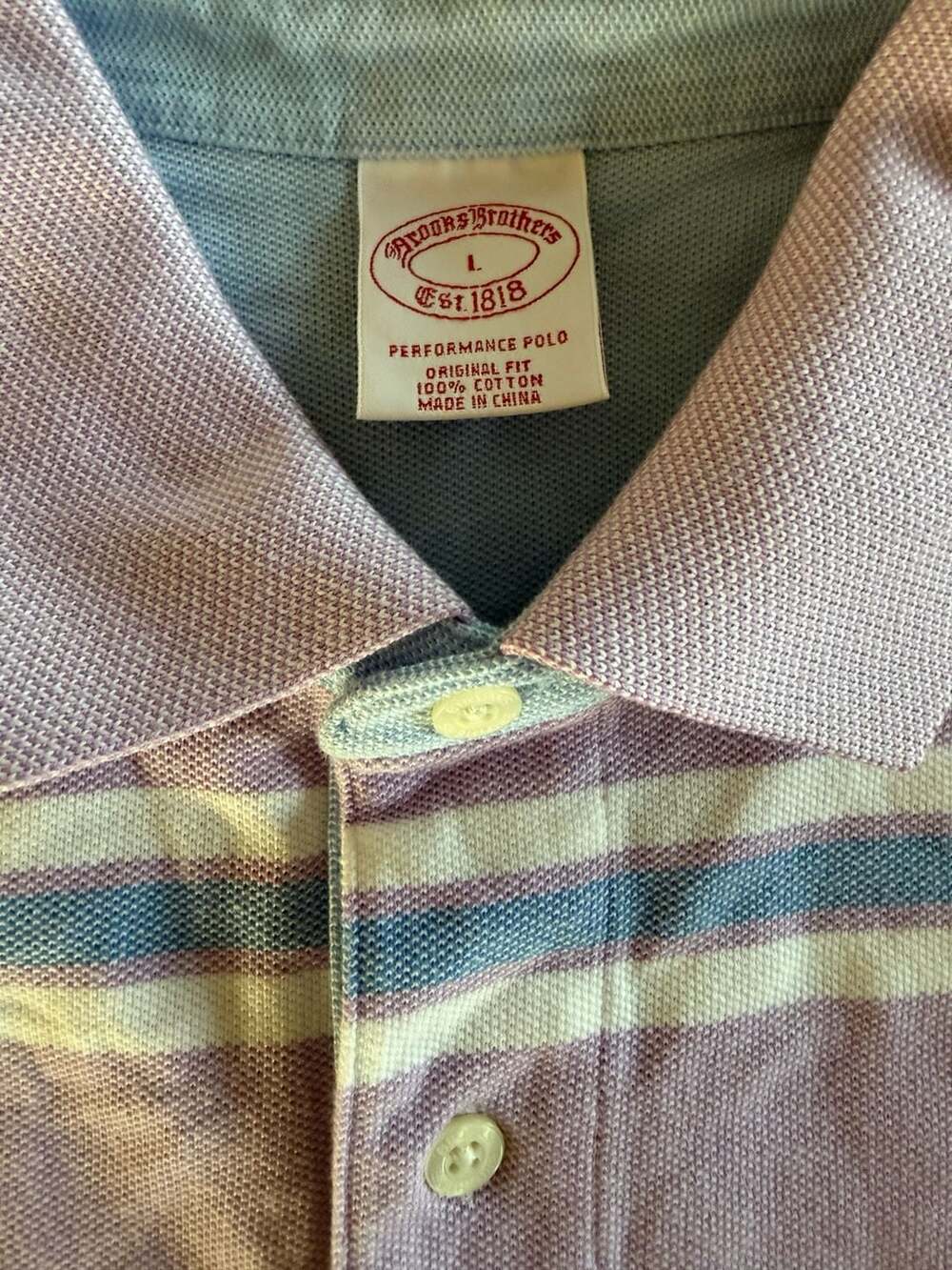 Brooks Brothers Men's Performance Polo Purple Blue Striped - Picture 2 of 4